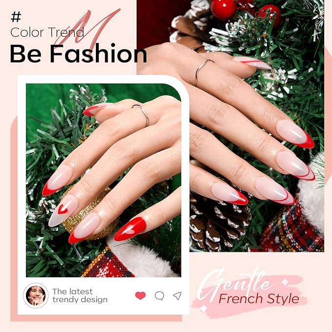 modelones French Tip Gel Nail Polish Set 2 Pcs 15ml Red and Jelly Pink French Manicure Kit Sheer Pink Soak Off U V LED Base Color Gel Polish Nail Art Home DIY Gift for Women
