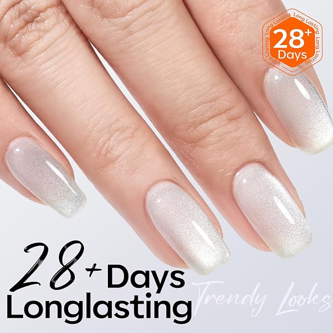 modelones Cat Eye Gel Nail Polish, Glitter Silver 9D Holographic Magnetic High Density Crystal Nail Polish with Magnet Soak Off U V White Gel Polish Top Coat Shimmer Nail Art Manicure Salon DIY