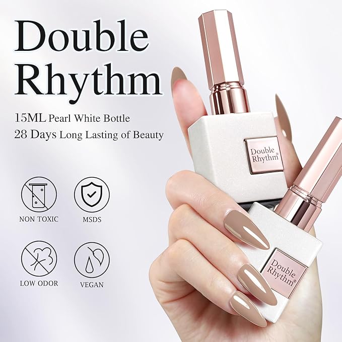 Double Rhythm Gel Polish 15ML Jelly Sheer Pastel Light Milky Color Pearl White Bottle 1 PC 0.5 OZ Full Size Nail Art Salon at Home (Deep Khaki-D1468)