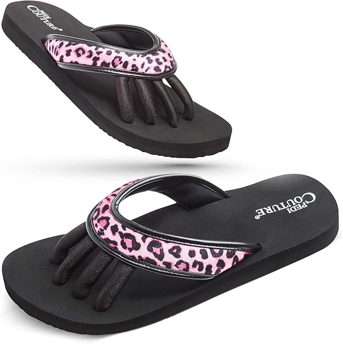 Pedi Couture Pedicure Sandals with Built In Toe Separators for Women - Comfortable Spa Style Flip Flops for Home, Salon, Yoga & Gym Use