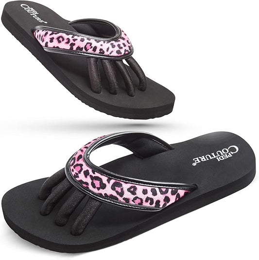 Pedi Couture Pedicure Sandals with Built In Toe Separators for Women - Comfortable Spa Style Flip Flops for Home, Salon, Yoga & Gym Use