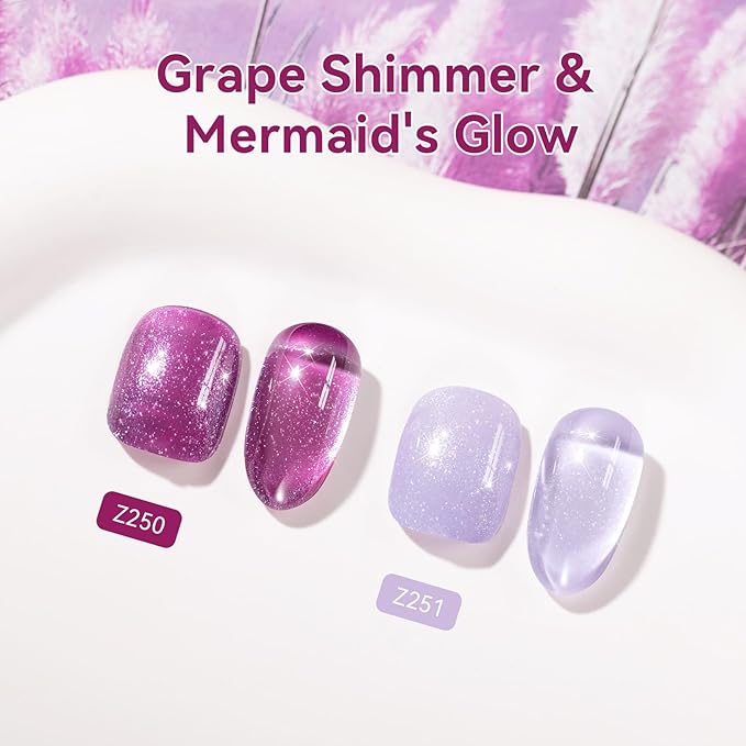 Quick Dry Nail Polish, Mermaid Shimmer Shades Fast Air Dry Fingernail Polish Duo, Non-Gel, Vegan, Long Lasting Lilac Glitter Nail Polish Polish Glossy Nail Art DIY Home Manicure