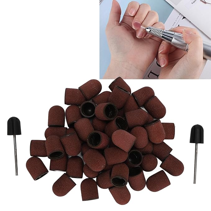 Nail Drill Bits Sanding Caps 120 Grit Polishing Grinding Bands Manicure Tool Set Includes Mandrels for Nail Art Care
