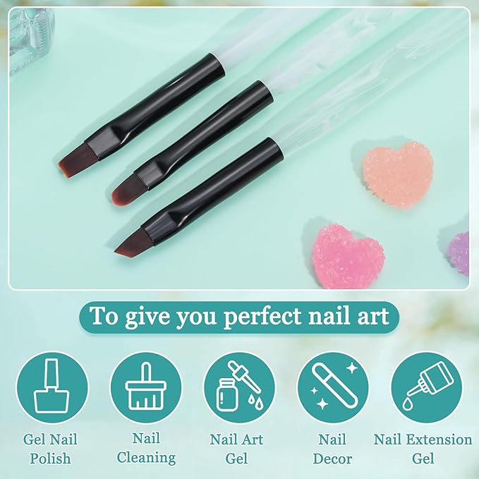 3PCS Nail Clean Up Brushes for OPI Nail Polish Remover, Brushes for Cleaning Polish Mistakes on the Cuticles, Acetone Resistant Nail Brushes for Nail Art and Designs（Jade Clear NEW）
