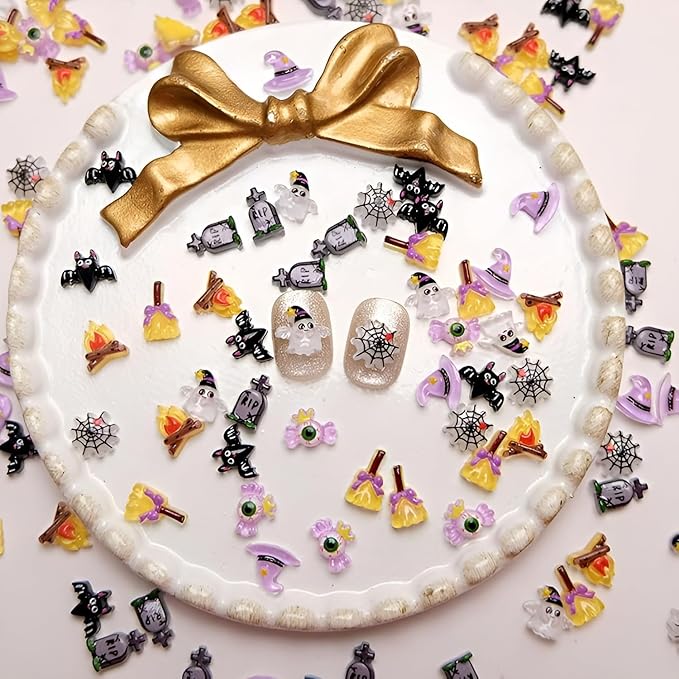 56Pcs Halloween Nail Charms 3D Resin Halloween Nail Art Charms Pumpkin Hat Bat Spider Web Nail Art Supplies for Acrylic Nails Halloween Nail Art Accessories for Women and Girls