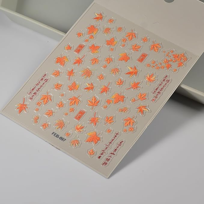 Fall Nail Stickers 5D Embossed Self-Adhesive Nail Decals Maple Leaf Nail Art Design Decals for - Thanksgiving Decoration DIY French Autumn DIY Manicure Supplies Accessories for Women