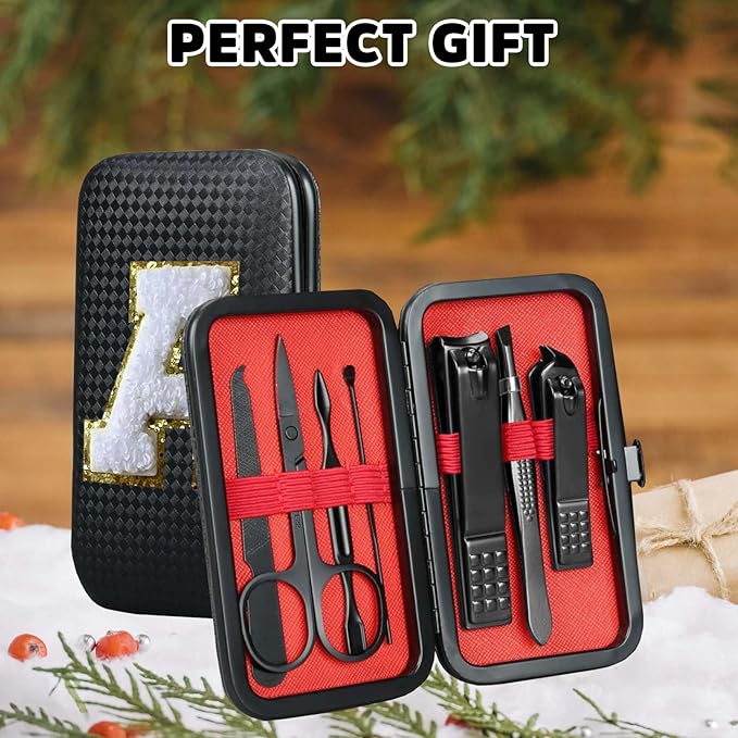 Manicure Set 7 PCS Nail Clippers Kit, Bafezoze Mens Grooming Kit, Initial Christmas Stocking Stuffers for Men Boys Letter H