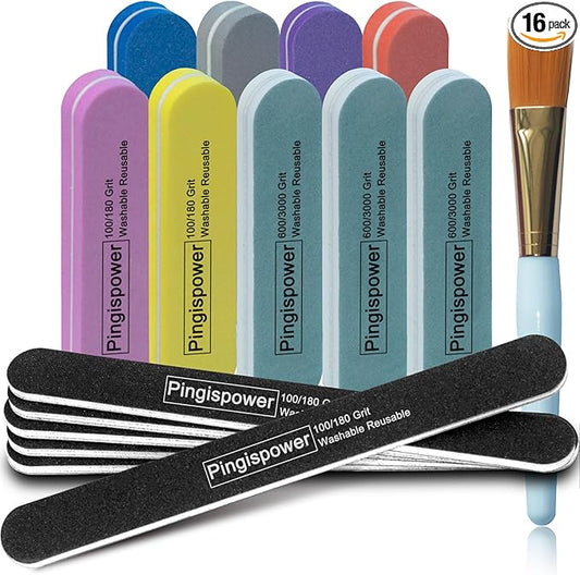 Nail Files and Buffers, 16PCS Professional Emery Boards Nail File & Buffer Block for Natural Nails,100/180 & 600/3000 Grit, Dual Sided Reusable Washable Manicure Kit for Women Home & Salon
