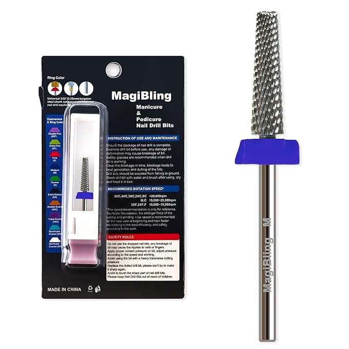 16mm 5 in 1 Nail Drill Bits for False Nail Apply, 3/32'' Tapered Tungsten Carbide Professional Bit, Slender Bit for Corners, Left & Right Hand Use, Manicure Cuticle Gel Polishing, Medium.