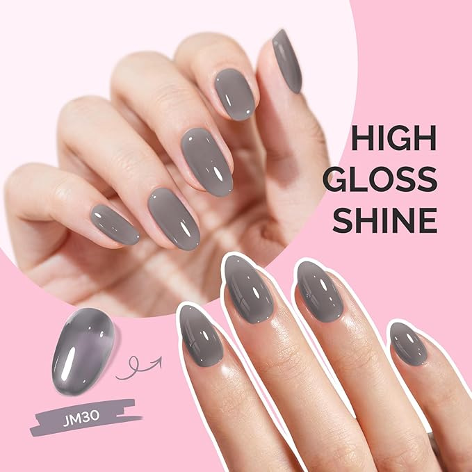 MelodySusie Jeweliver Jelly Gel Polish, 0.5Fl Oz Dark Gray Gel Nail Polish Sheer Neutral Translucent Nude Soak Off UV LED Light Cure Gift for Women Nail Art Manicure DIY at Home JM30