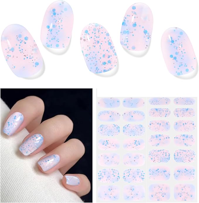 Semi Cured Gel Nails Strips - 28 pcs UV Gel Nail Stickers for Women Work with Any UV Lamp, Long Lasting Nail Wraps for Home DIY Nails Art (Colorful Butterflies)