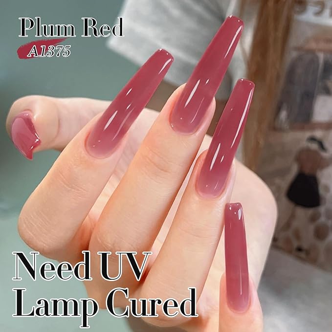Double Rhythm Gel Polish 15ML Jelly Sheer Pastel Light Milky Color Pearl White Bottle 1 PC 0.5 OZ Full Size Nail Art Salon at Home (Pink Purple-D1375)