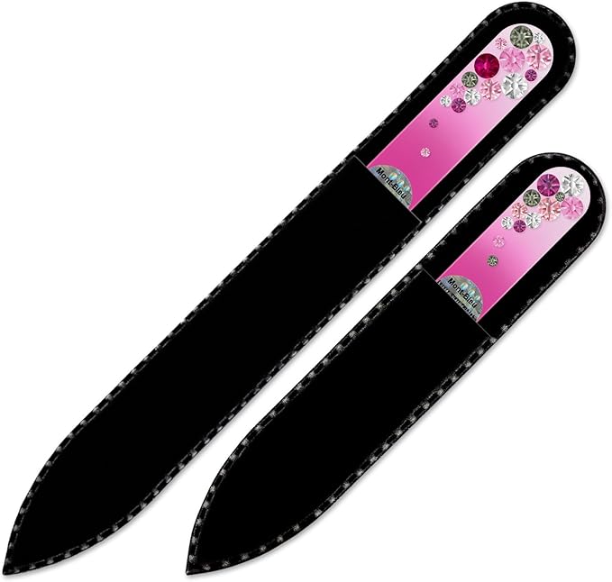 Mont Bleu Premium Set of 2 Glass Nail Files - Hand Decorated with Crystals - Improves Nail Strength - Washable