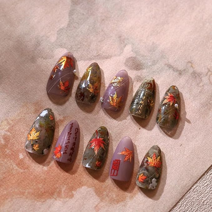 Fall Nail Art Stickers 5D Self-Adhesive Jelly Nail Decals Autumn Leaf Nail Stickers Maple Leaf Nail Art Supplies Cute Fallen Leaves Manicure Slider for Women Thanksgiving Day Acrylic Nails Decoration