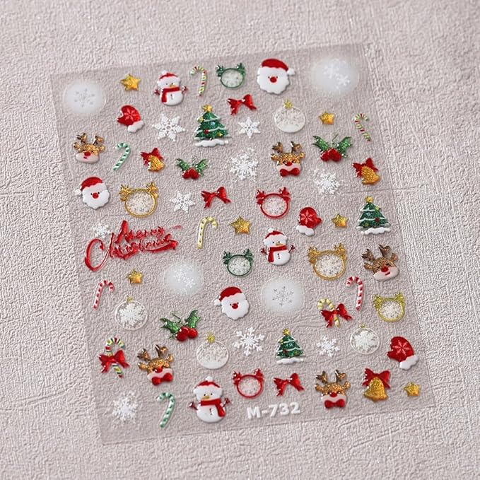 Christmas Nail Sticker 5D Embossed Santa Snowman Reindeer Xmas Tree Nail Art Sticker Self Adhesive Nail Decals Snowflake Nail Art Decals for Women Girls Winter Holiday Manicure DIY Nails Supplies