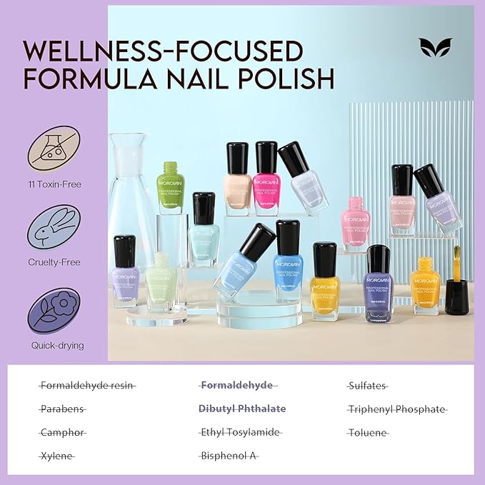 Morovan Pastel Nail Polish Set: Macaron Air Dry 15 Bright Colors 0.27oz Spring Summer Regular Fingernail Polish Kit