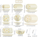 Ceramic Dinnerware Set, Floral Plates and Bowls Sets, Microwave & Dishwasher - Image 3