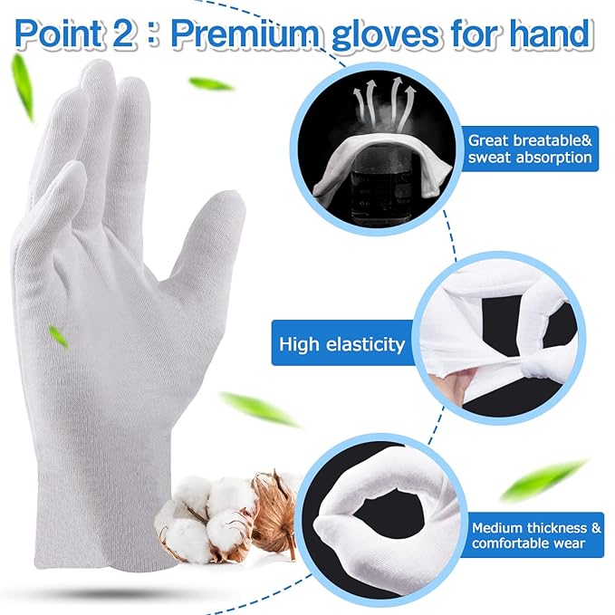 24Pcs Moisturizing Cotton Gloves: Sleeping Cotton Gloves Eczema for Dry Hands Work Gloves for Men and Women Stretchable Reusable Cloth Gloves for Spa Lotion Coin Jewelry Silver Inspection(M)…