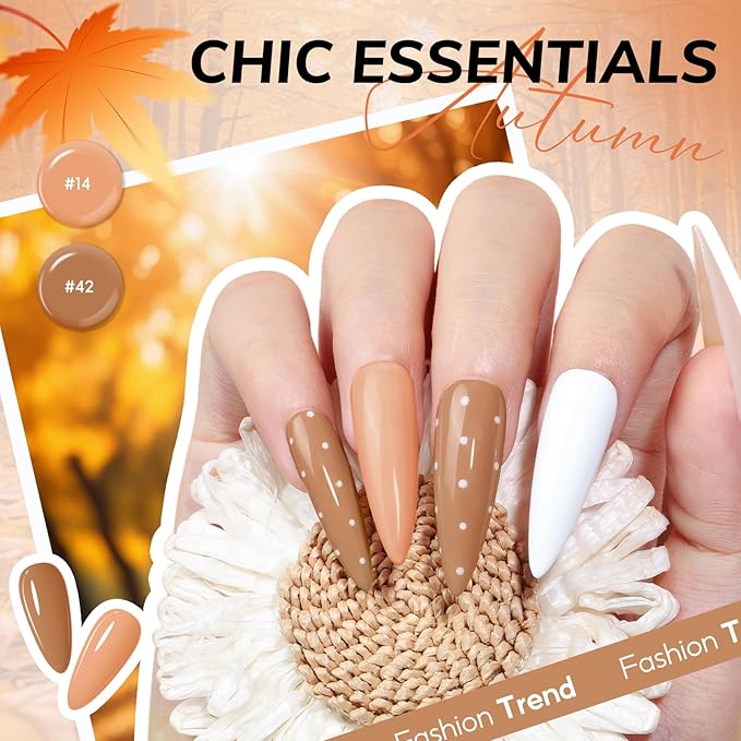 COSCELIA 40pcs Fall Gel Nail Polish Set, 35 Colors Nail Gel polish with 5 Bottles Base and Glossy Matte Glitter Top Coat White Brown Black Nude Red Orange Colors Halloween Nail Polish Nail Art Gifts