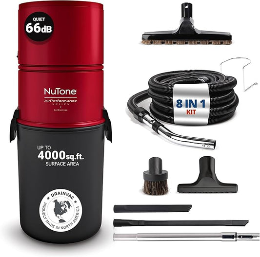 Drainvac Broan-nutone 550 Air watts Residential Central Vacuum System with Standard Tool Set Accessories for Cleaning Floors, Carpets, Furniture, or Any Surfaces - Anti-Vibration, Powerful Suction