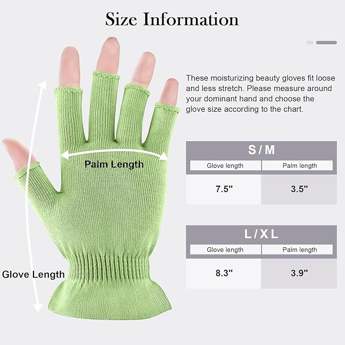 MIG4U Fingerless Moisturizing Gloves, Half Finger Touchscreen Beauty Glove for Eczema, SPA, Dry Hands, Skin Treatment, Summer Sun UV Protection, Apple Green, 3 Pairs L/XL