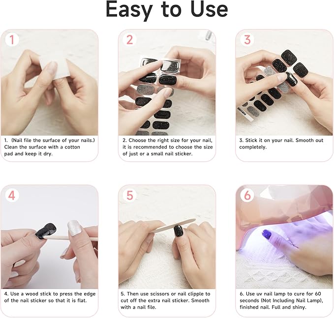 28pcs Semi Cured Gel Nail Strips, Long Lasting UV Gel Nail Stickers for Women Kit, Nails Wraps for Home DIY (Purple Flower)