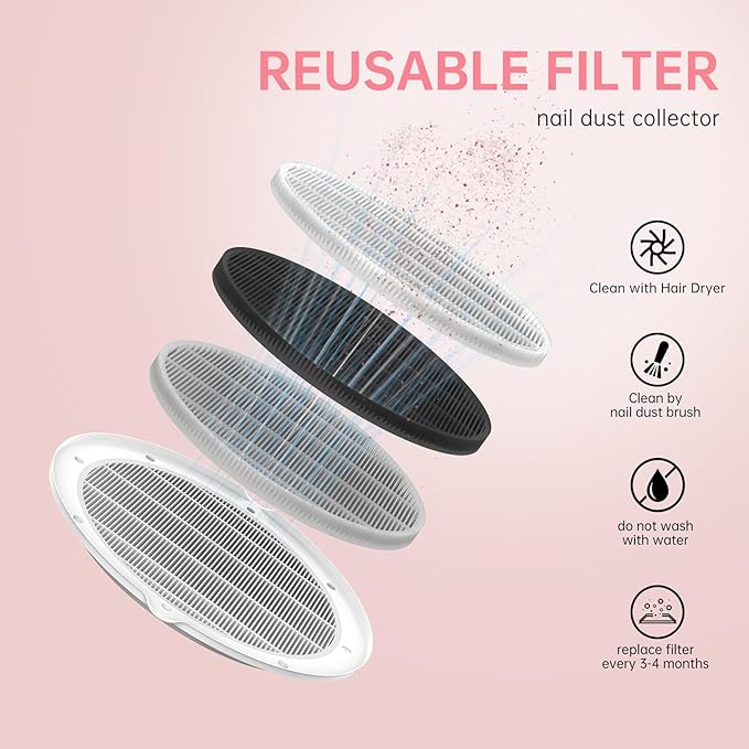 Nail Dust Collector, Cordless Dust Collector Nail Tech, Powerful Vacuum Fan Vent Dust Collector Extractor Dust Suction Machine for Acrylic Nails Polishing, Nail Salon&Home, Pink