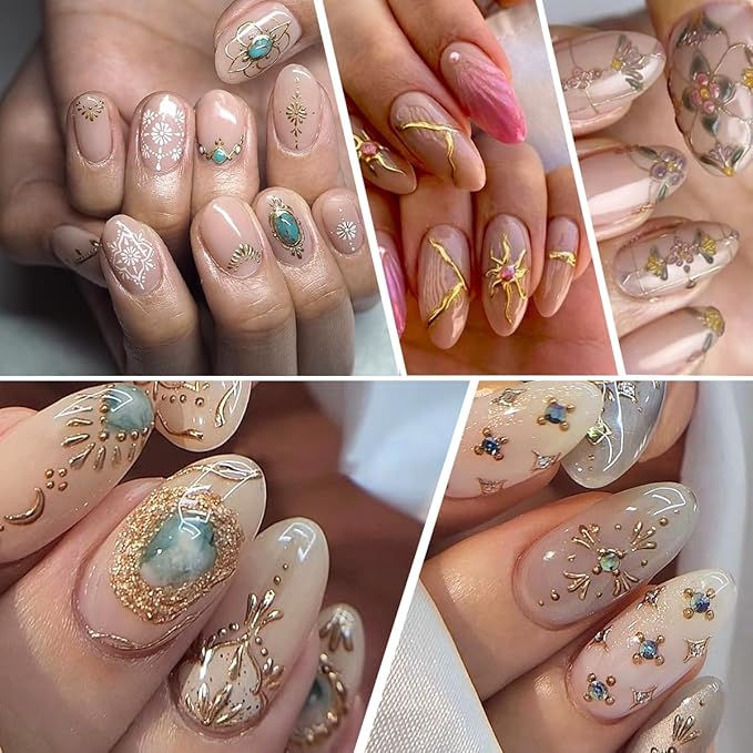 2 Sheets Bohemian Style 5D Embossed Nail Stickers for Nail Art Self-Adhesive Star Moon Sun Nail Decals Colorful Glitter Gems Nail Design Stickers Bohemia Nails Art Supplies for Women Manicure Tips