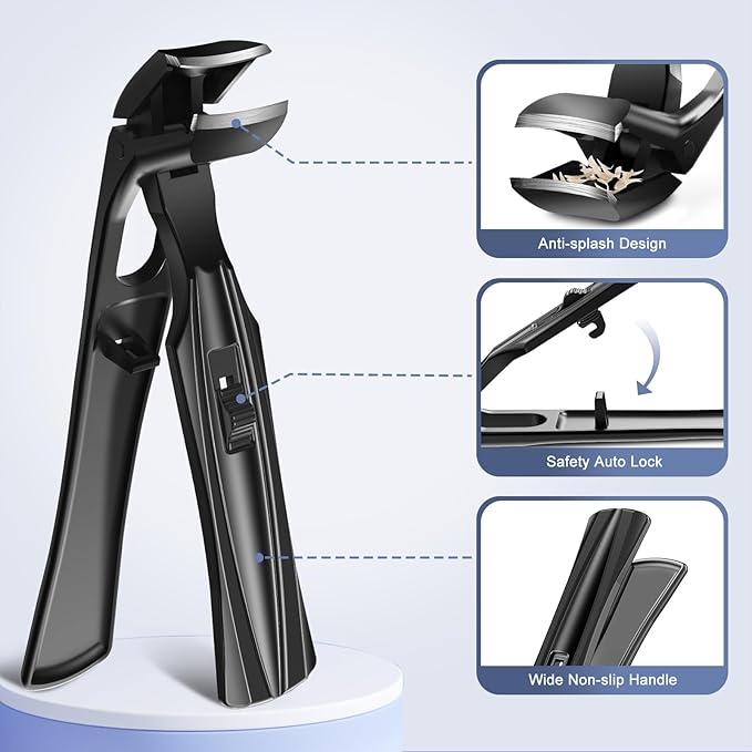 Toenail Clippers for Seniors Thick Toenails, Upgrade Angled Head Large Toe Nail Clippers for Men with Wide Jaw Opening, Sharp Heavy Duty Fingernail Clipper Cutter with Catcher