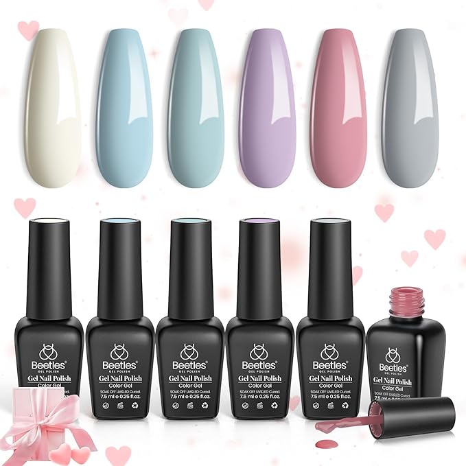 beetles Gel Polish Daydream Verses - Pastel Christmas Gel Nail Polish Set Nude Pink White Blue 6 Colors Soak Off UV LED Needed DIY Manicure Kit Gifts for Women Girls