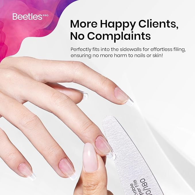 Beetles Pro 120-Pcs Nail File – Professional 100/180 Grit Double Sided Emery Board Nail Files Washable Shaper Files for Acrylic, Gel & Natural Nails – Salon Quality Manicure Tool