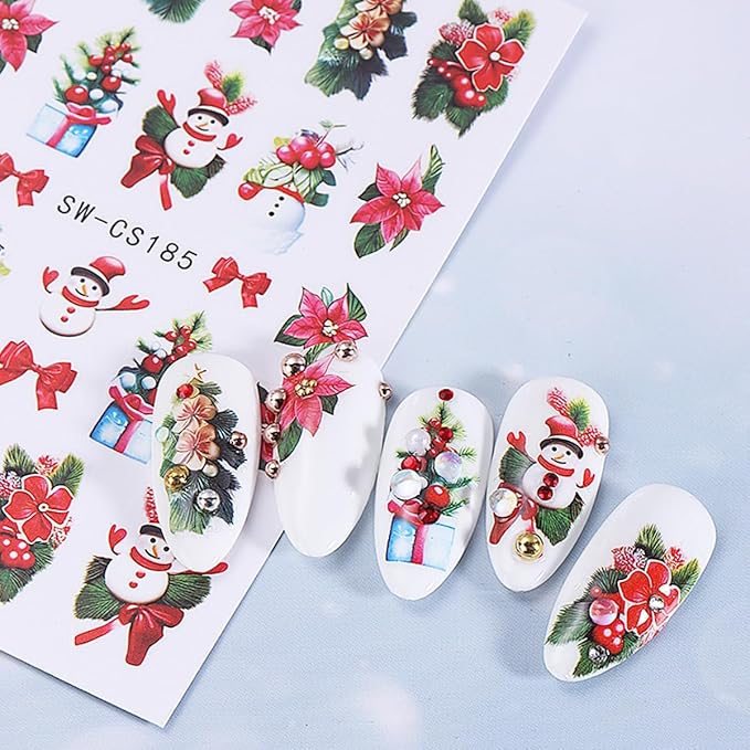 4 Sheets Christmas Nail Stickers for Nail Art WLGDLH 3D Self Adhesive Red Green Bow Nail Art Stickers Light Ball Gift Nail Decals Xmas Tree Nail Supplies for Women DIY Christmas Decorations