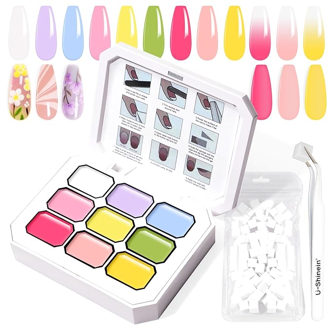 Gradient Painting Gel, 9 Bright Macaron Colors Ombre Gel Nail Polish Spring Summer Soft Pink light Blue for Pigment Pat Nails Aura Nails French Manicure Soak Off UV Fairy Spring Set