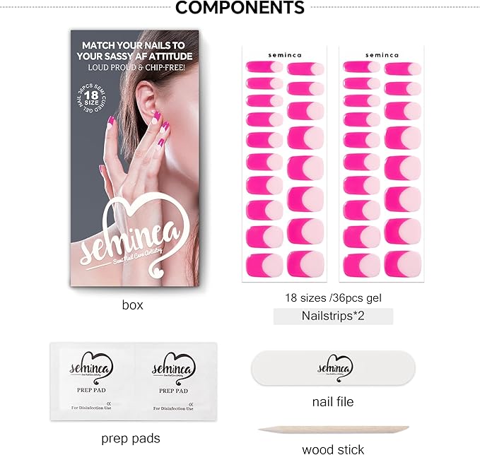 Semi Cured Gel Nail Strips-Salon Quality Semi-Cured Gel Press On Nails Stickers Quick DIY Nail Art Manicure Kits for Women at Home Works with Any UV/LED Lamps(Rose French)