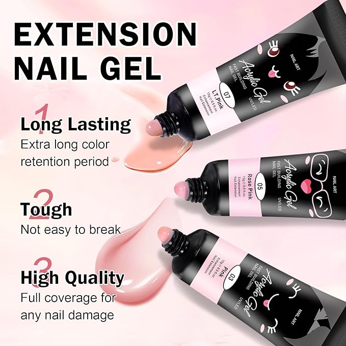 Poly Nail Gel Kit,10PCS Pink Poly Gel Nail Kit Starter Kit,Kit De Poly Gel Para Uñas Completo,with Slip Solution Dual Nail forms - Set C（Pink）