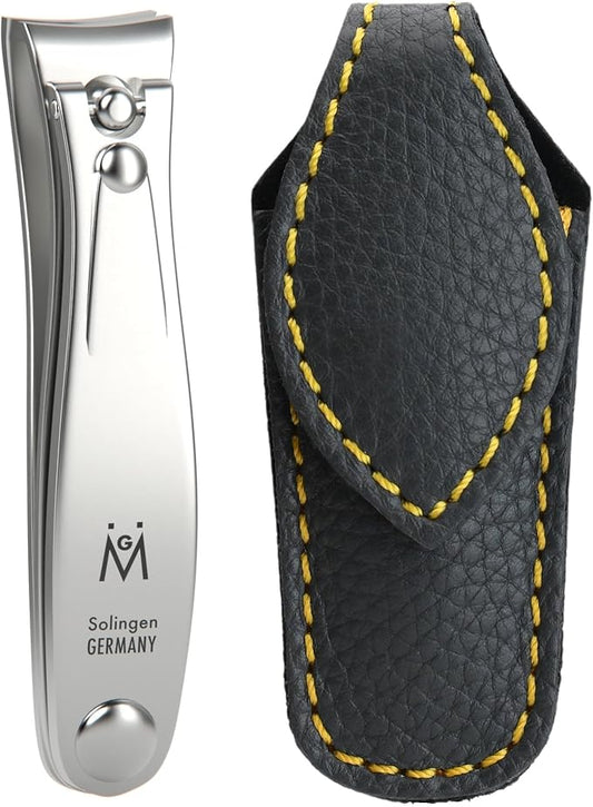 GERMANIKURE Professional Nail Clipper - FINOX Surgical Stainless Steel Manicure and Pedicure Tools in Leather Case- Ethically Made in Solingen Germany - Travel Size Nail Care