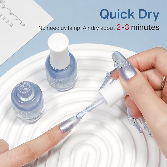 MIZHSE Pearlescent Blue Nail Polish, Quick Dry Pearl Nail Polish, Air Fast Drying 15ml Nail Lacquer Non Gel Oil-based Nail Art Manicure Home DIY