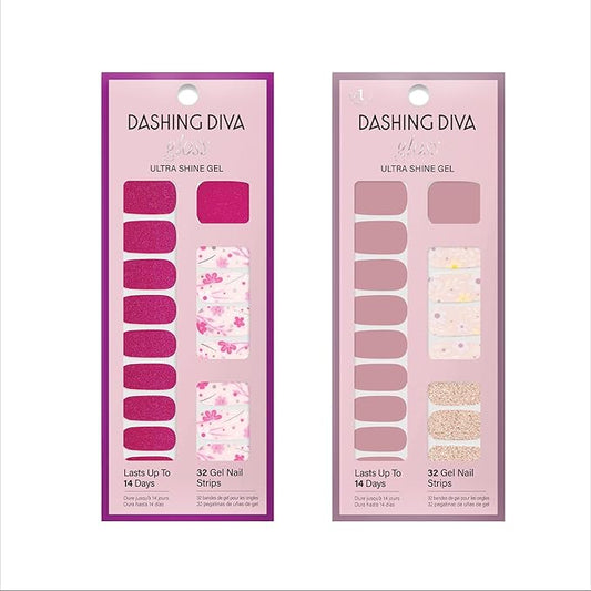 Dashing Diva Gloss Nail Strips Bundle - The Moody Florals Collection - Fleur Flair & Olive Branch - UV Free, Chip Resistant, Long Lasting Gel Stickers - Contains 2 Sets