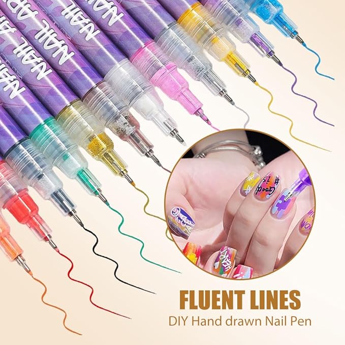 12 Colors Nail Art Pens Set, 2026 New Nail Art Markers for Gel Nails, Nail Art Tools for 3D Nail Art, Nail Art Markers Polish Pen for Graffiti Dotting Drawing Painting Point Liner DIY