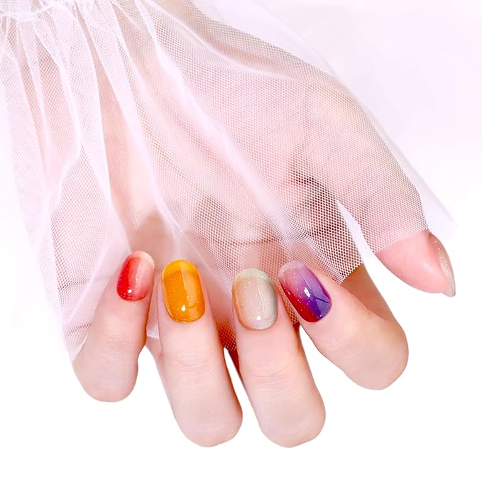 Semi Cured Gel Nail Strips-Press On Nail Polish Stickers Easy Apply and Peel Off Long Wear Chip Free Manicure Kit,18 Pre-Sized Wraps,Works with Any UV/LED Lamps(Watercolor Dusk)