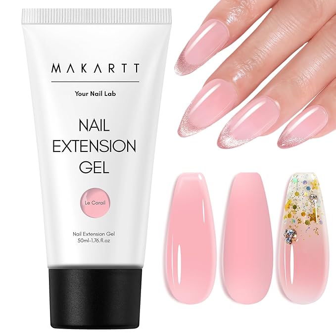 Makartt Poly Nail Gel: Natural Pink 50ML 3D Gel Nail Builder Salon Supplies Easy DIY at Home