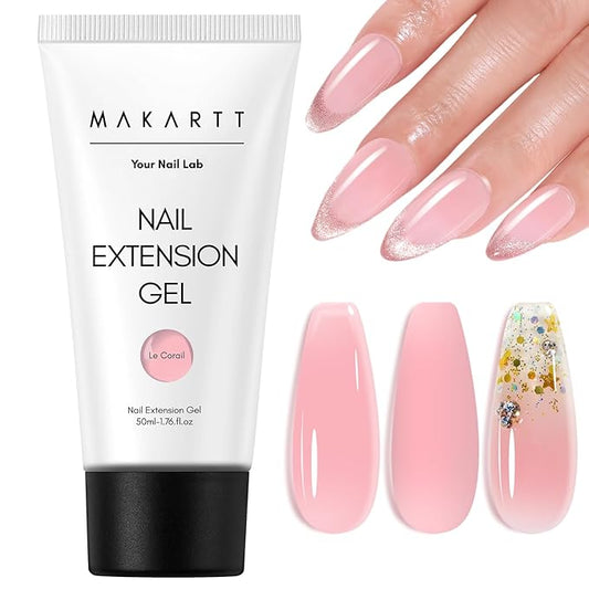 Makartt Poly Nail Gel: Natural Pink 50ML 3D Gel Nail Builder Salon Supplies Easy DIY at Home