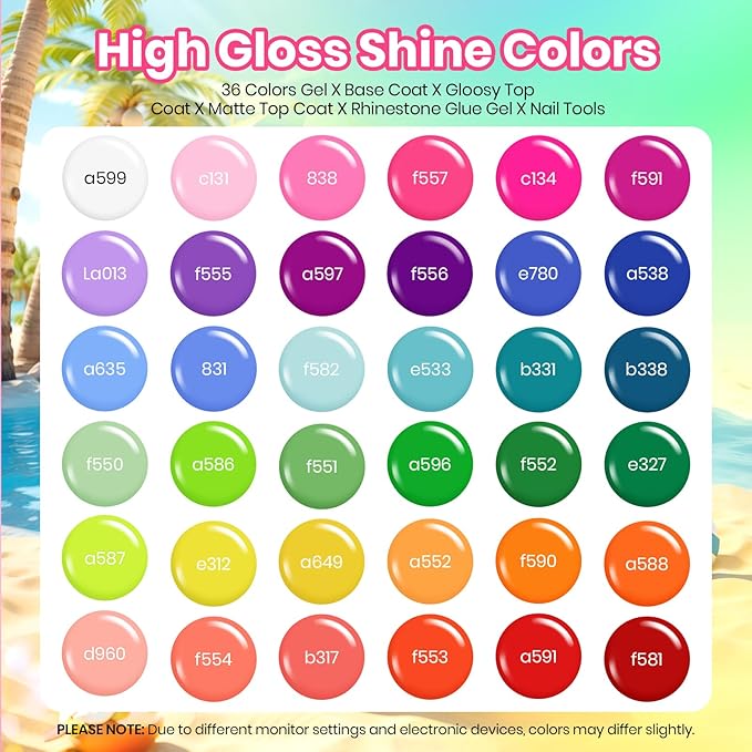 beetles Gel Polish Set - 36 Colors Neon Gel Nail Polish Pink Red Green Blue Yellow Nail Polish with 4Pcs Base Top Coat Soak off Colorful Holidays Collection UV Halloween Gifts for Women