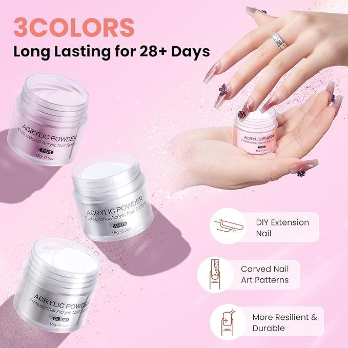 Nail Kit for Beginners with Everything: Practice Hand Acrylic Nail Set Professional Powder Drill Liquid Starter Kits with U V Lamp in Cosmetic Gift Bag for Women Salon Home (Pink)