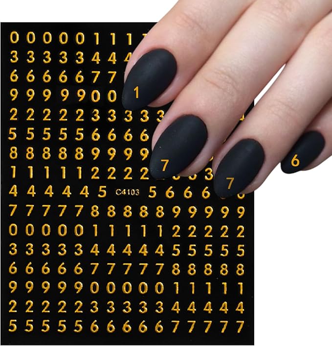 8 Sheets Holographic Digital Letter Nail Art Stickers 3D Self-Adhesive Black and White Letter Nail Stickers Gold and Silver English Characters Design Nail Supplies Women DIY Nail Art Decoration