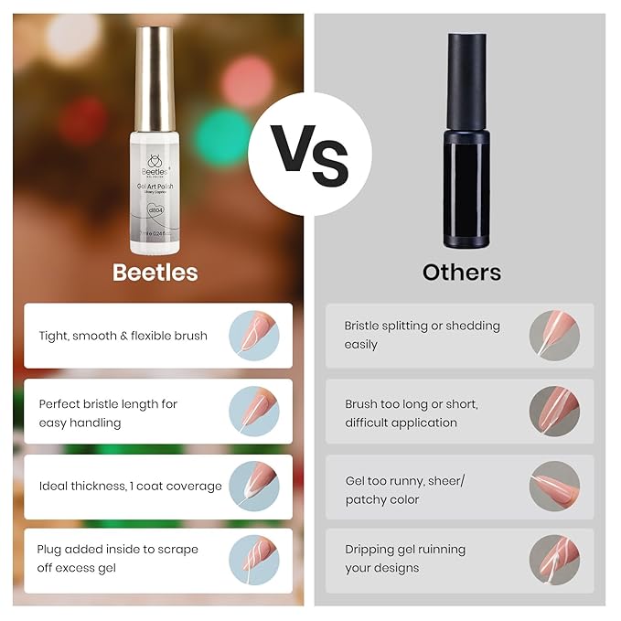 Beetles Metallic Gel Nail Polish Liner Set Gold Silver 2pcs Gel Liner Nail Art Chrome 3D High-Gloss Effect for Nails Paint Design with Thin Brush DIY French Manicure Gift for Women
