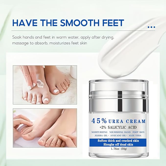 Urea Cream 45% Plus 2% Salicylic Acid, Callus Remover Foot Moisturizer Hand Foot Cream For Dry Cracked Feet from Toes to Heels Elbows Knees Softens Skin Exfoliates Dead Skin Smoothing Skin