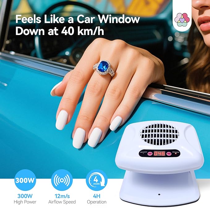 SAVILAND Essentials 5X Faster Dry Nail Dryer: 300W Strong-Air Nail Dryer for Regular Polish Smart Sensor Nail Polish Dryer Warm & Cool Wind Dual Air Dual Modes Battery-Free Nail Fan Home Salon Use