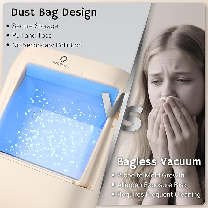 AIRTHEREAL T1 Plus Touchless Vacuum Automatic Dustpan with 6-Pack Disposable 4.7L Dust Bags, 3 Suction Modes, HEPA Filter, Ideal for Pet Owners, 20Kpa 1500 Watt Powerful Suction for Kitchen, Salon