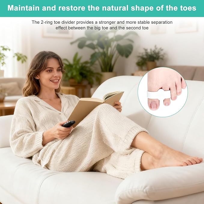 8 PCS Bunion Corrector & Toe Separators - 2 Loop Gel Toe Spacers for Women & Men, Soft Silicone Toe Straighteners, Soft Toes Spacers Corrector for Women Men Straighten Overlapping Toes(2 Size,White)